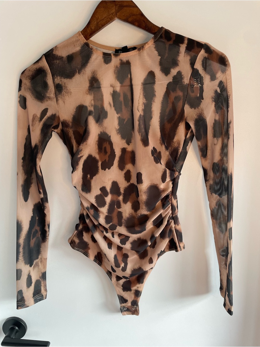 Dynamite Long-Sleeve Leopard Print Bodysuit - Brown, Black size XS